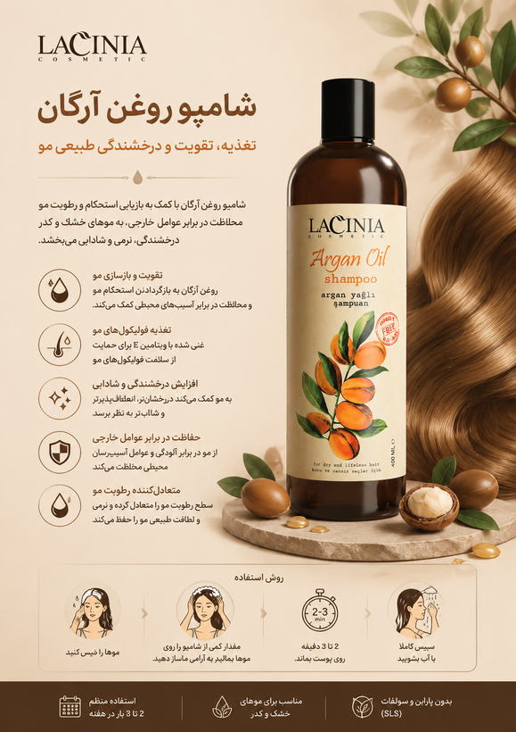 شامپو روغن آرگان 400 میل لاسینیا