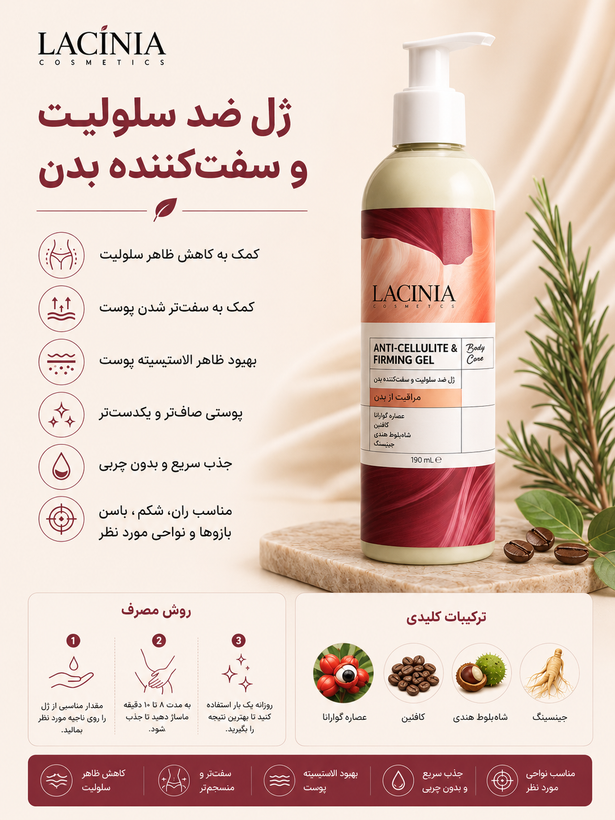 ژل ضد سلولیت و سفت کننده پوست 190 میل لاسینیا