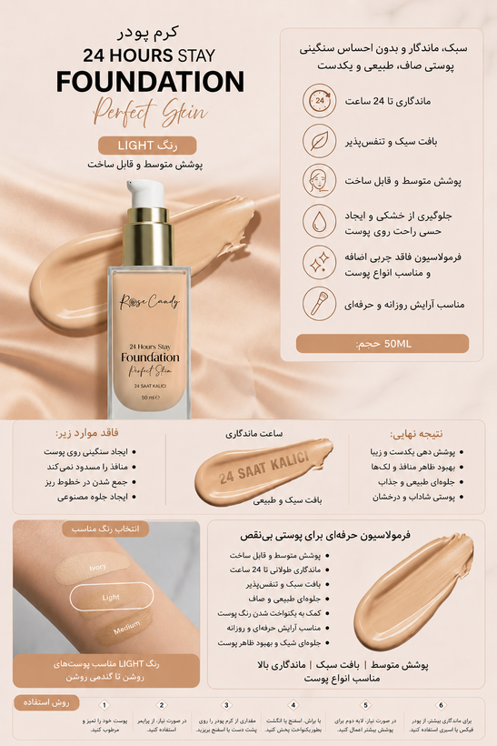 کرم پودر ۲۴ ساعته ۵۰ میل شماره ۲ (لایت) رزکندی